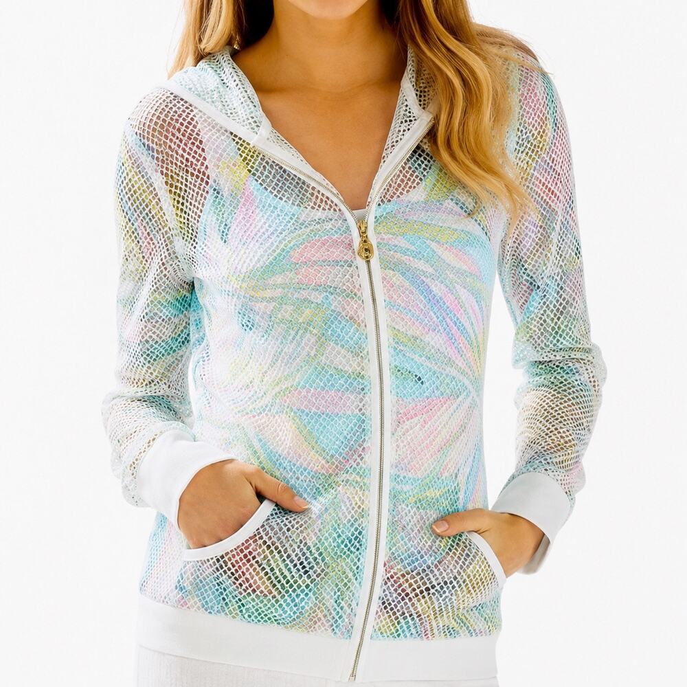 Lilly Pulitzer Sheer Mesh Pastel Beachy Zip Front Hoodie Size Small